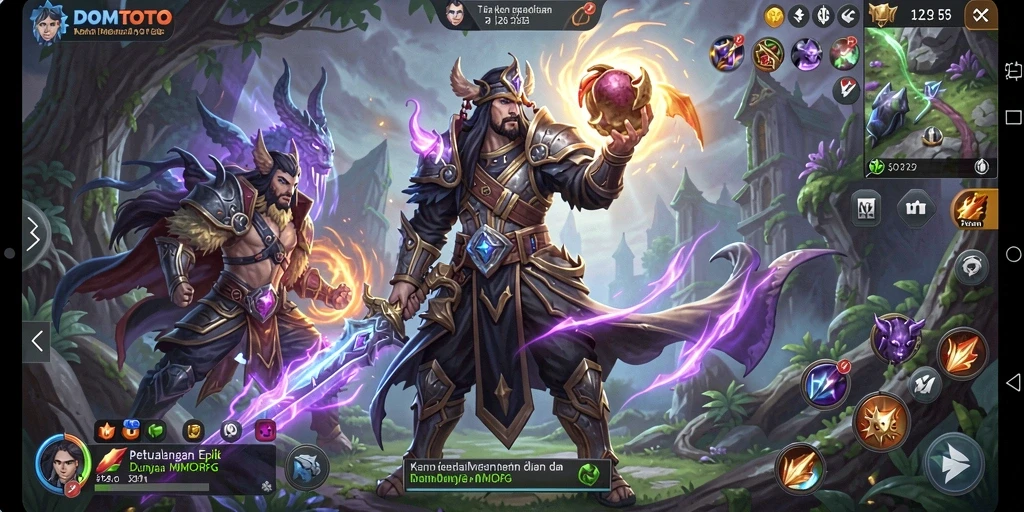 Screenshot utama DOMTOTO menampilkan aksi seru dalam dunia MMORPG.