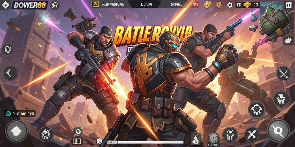 Screenshot menunjukkan aksi intens dalam pertempuran Battle Royale.