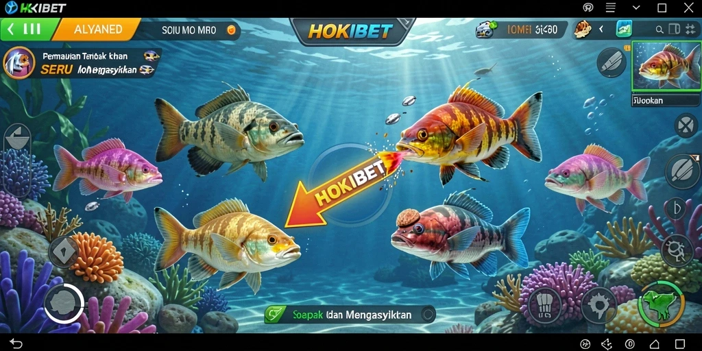 Screenshot menampilkan gameplay Tembak Ikan yang seru dengan ikan beraneka ragam.