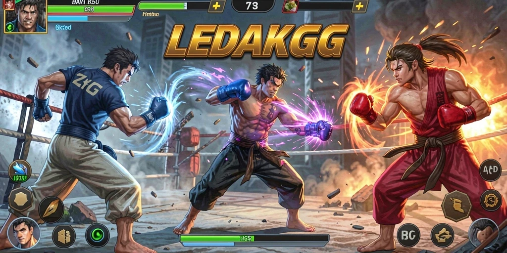 Tampilan gameplay LEDAKGG dengan pertarungan yang mendebarkan.