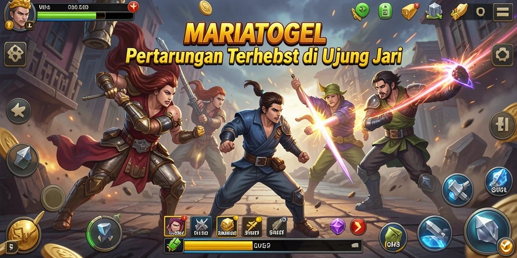 Tampilan pertarungan seru dalam MARIATOGEL dengan karakter unik.