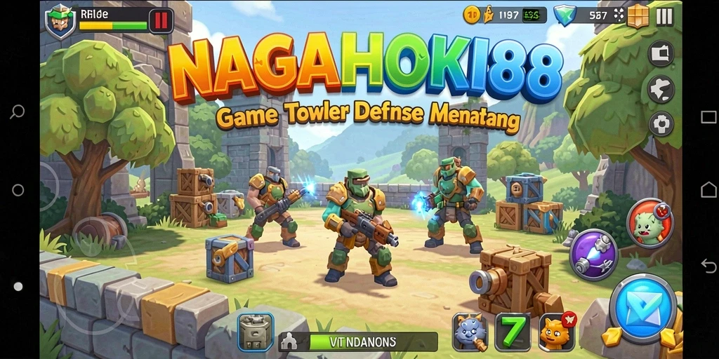 Tampilan gameplay NAGAHOKI88 yang penuh aksi Tower Defense.