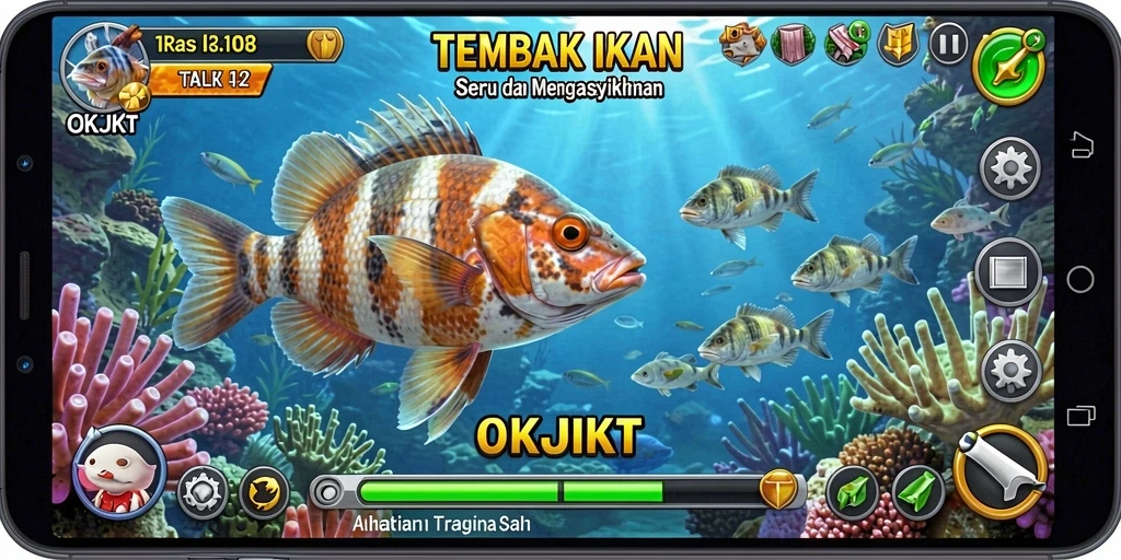 Tampilan gameplay seru Tembak Ikan di OKJKT.