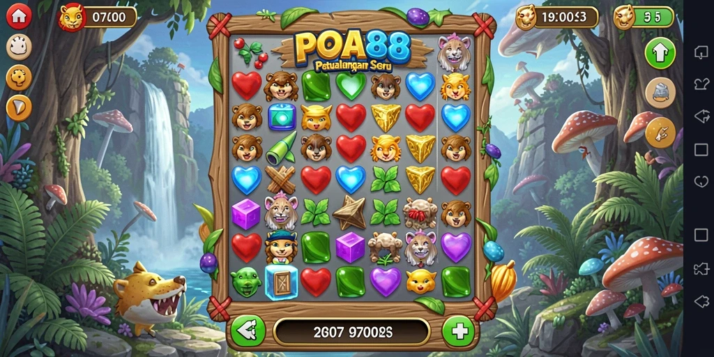 Tampilan gameplay seru dalam POA88 dengan permata berwarna-warni.