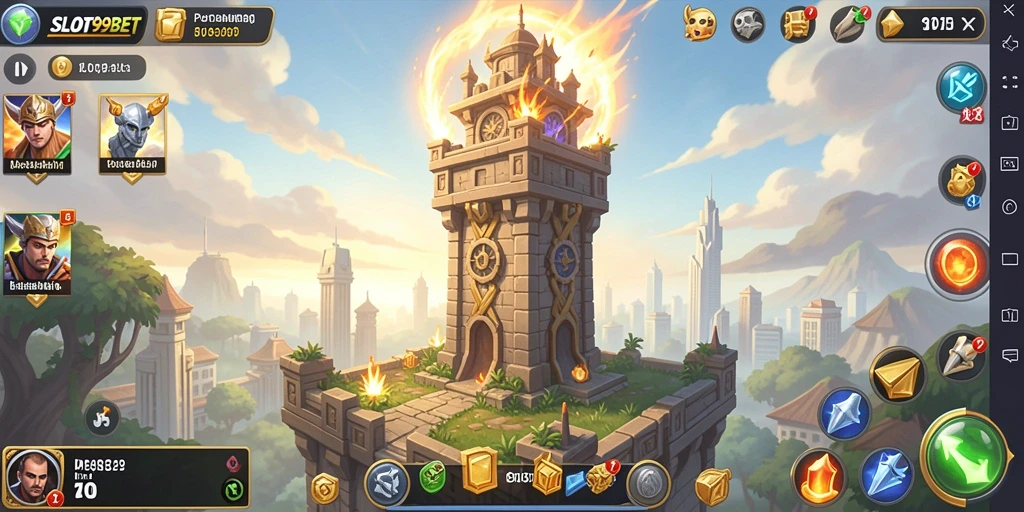 Tampilan menara dan musuh dalam permainan Tower Defense yang menarik.