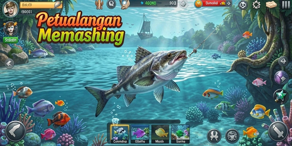 Gameplay memancing seru dengan berbagai spesies ikan.