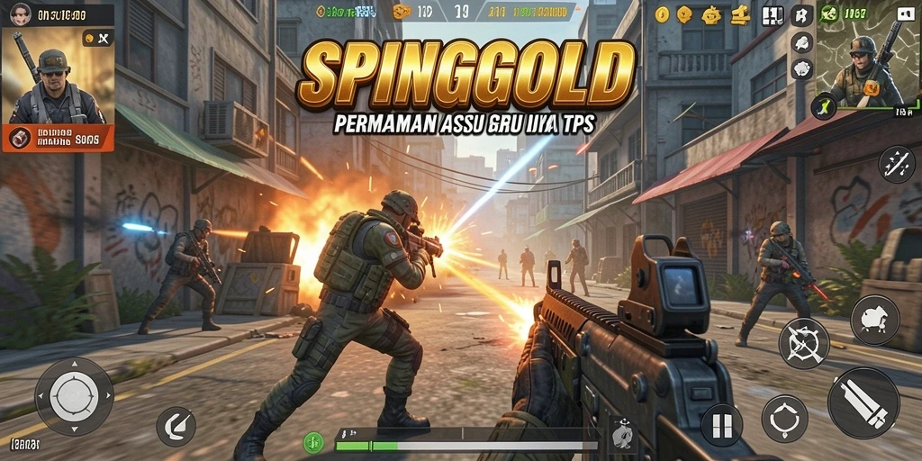 Tampilan gameplay SPINGOLD dengan aksi seru dalam TPS.