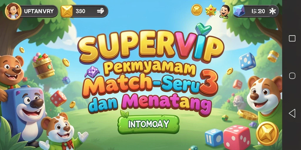 Tangkapan layar utama SUPERVIP menunjukkan permainan Match-3 yang seru.